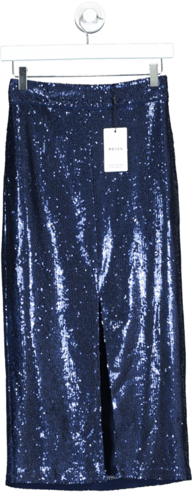 REISS Blue Dakota Sequin Pencil Skirt UK 6 - Reliked