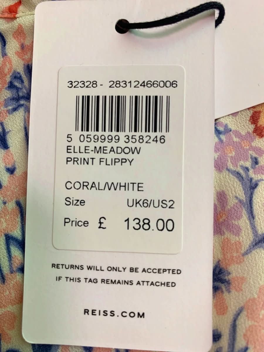 Reiss Coral White Elle - Meadow Print Flippy Skirt UK 6 - Reliked