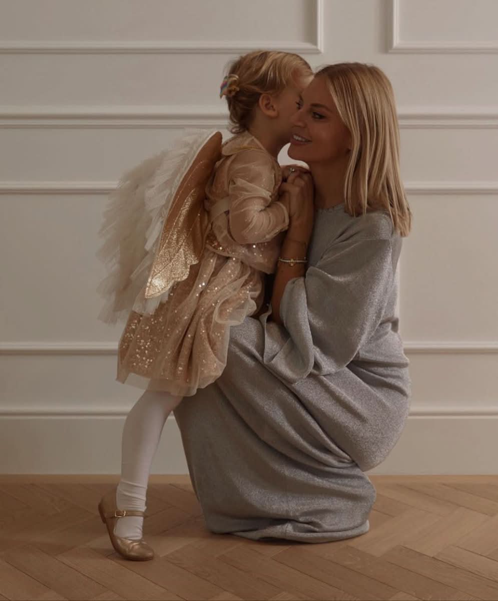 REISS Cream Kids Rose Gold Sequin Layered Long Sleeve Dress 4 - 5 Years - Reliked