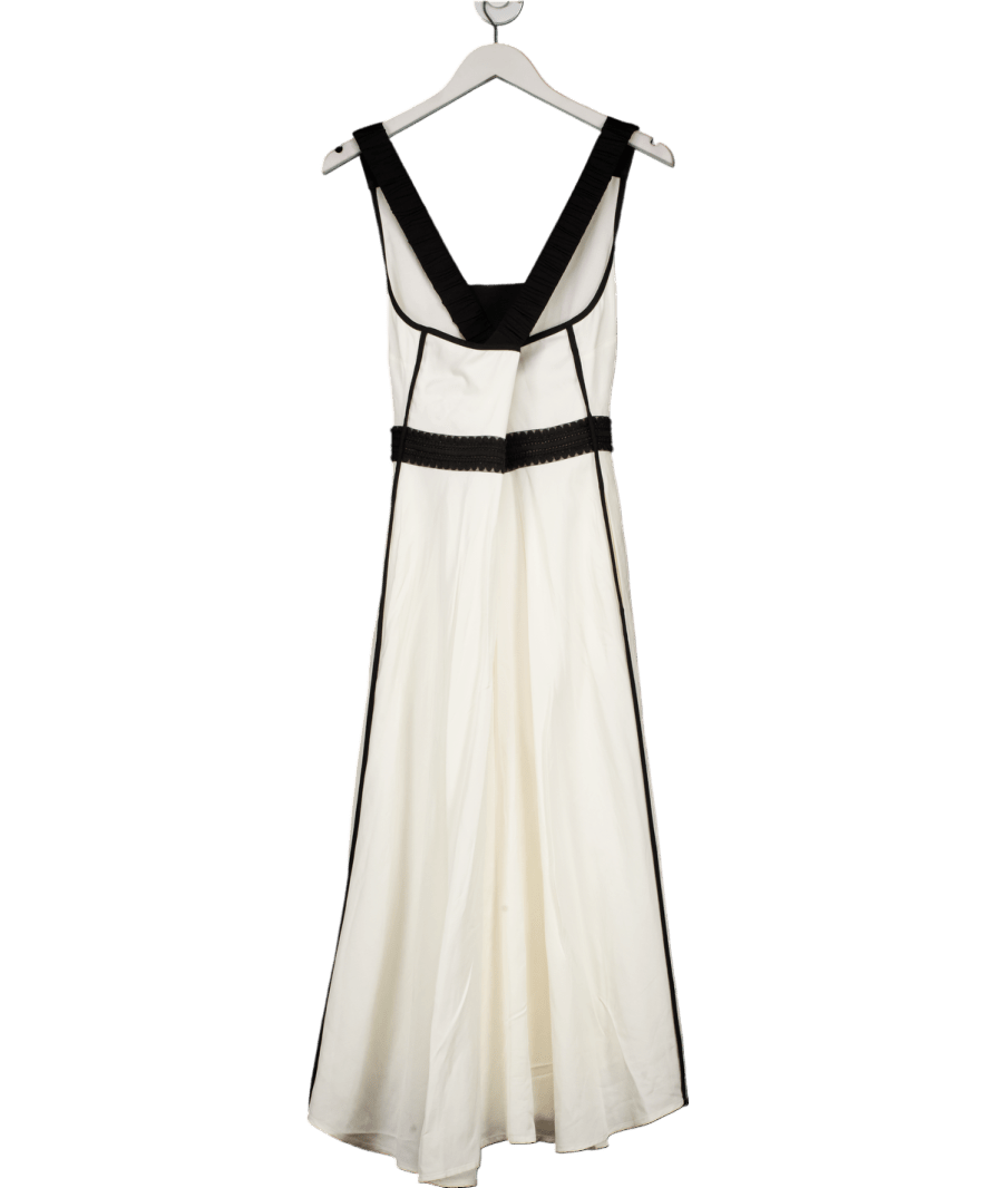 REISS Cream Valencia Contrast - trim Flared Midi Dress With Linen In Ivory/black UK 10 - Reliked