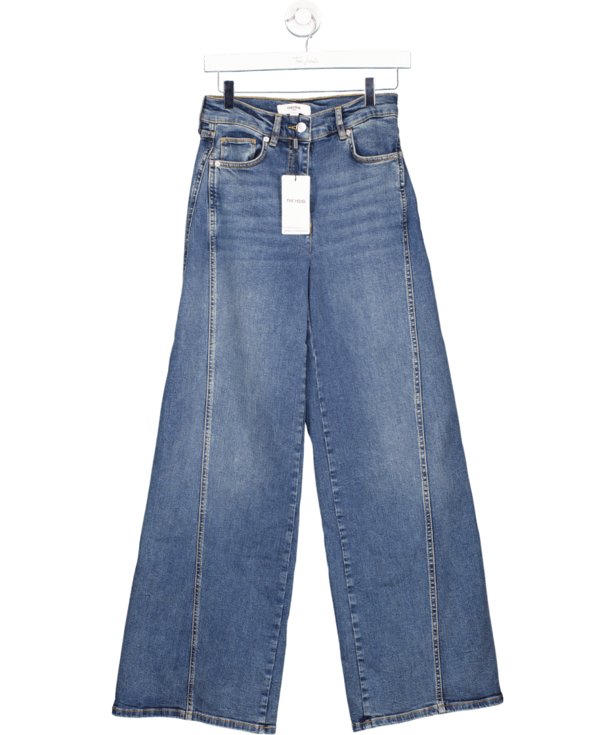REISS Fern Twist Seam Wide Leg Jeans In Mid Blue - Regular Length W27 - Reliked