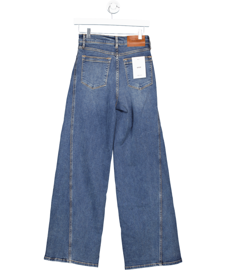 REISS Fern Twist Seam Wide Leg Jeans In Mid Blue - Regular Length W27 - Reliked