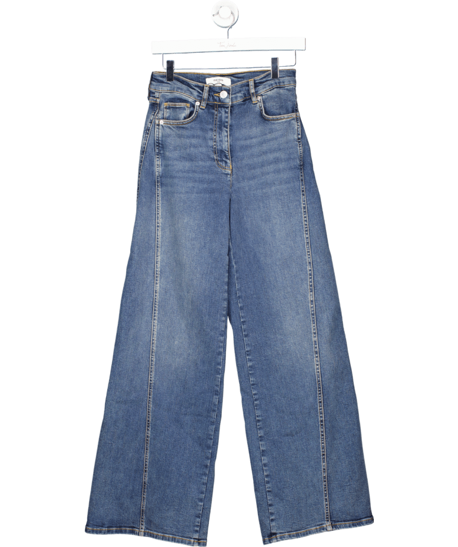 REISS Fern Twist Seam Wide Leg Jeans In Mid Blue - Regular Length W27 - Reliked