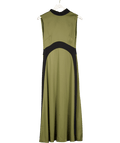 REISS Florere Colourblock Hybrid Knit Midi Dress In Khaki Green / Black UK 8 - Reliked