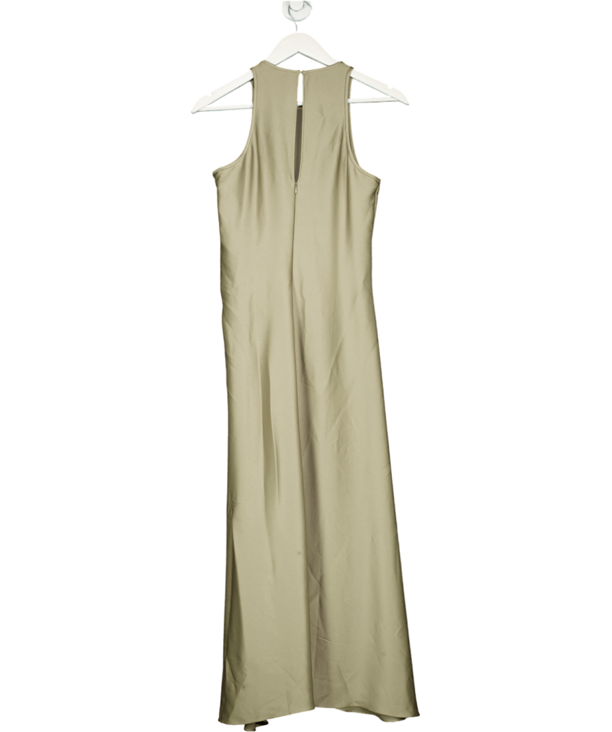 REISS Green Micah Satin Drape Tuck Midi Dress In Khaki UK 6 - Reliked