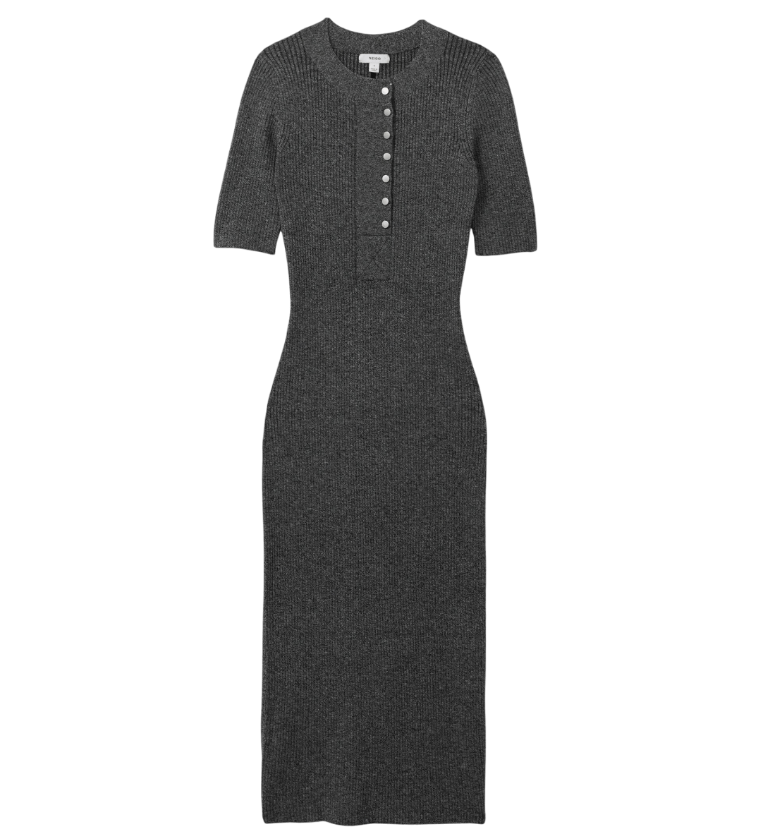 REISS Grey Ribbed Wool Blend Midi Dress UK S - Reliked