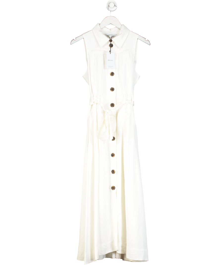 REISS Heidi Viscose - linen Belted Midi Dress In White UK 8 - Reliked