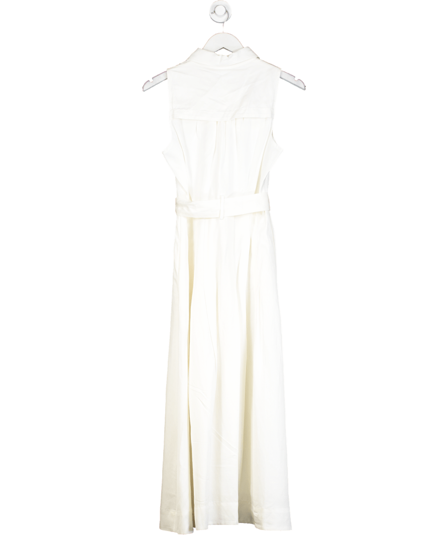 REISS Heidi Viscose - linen Belted Midi Dress In White UK 8 - Reliked