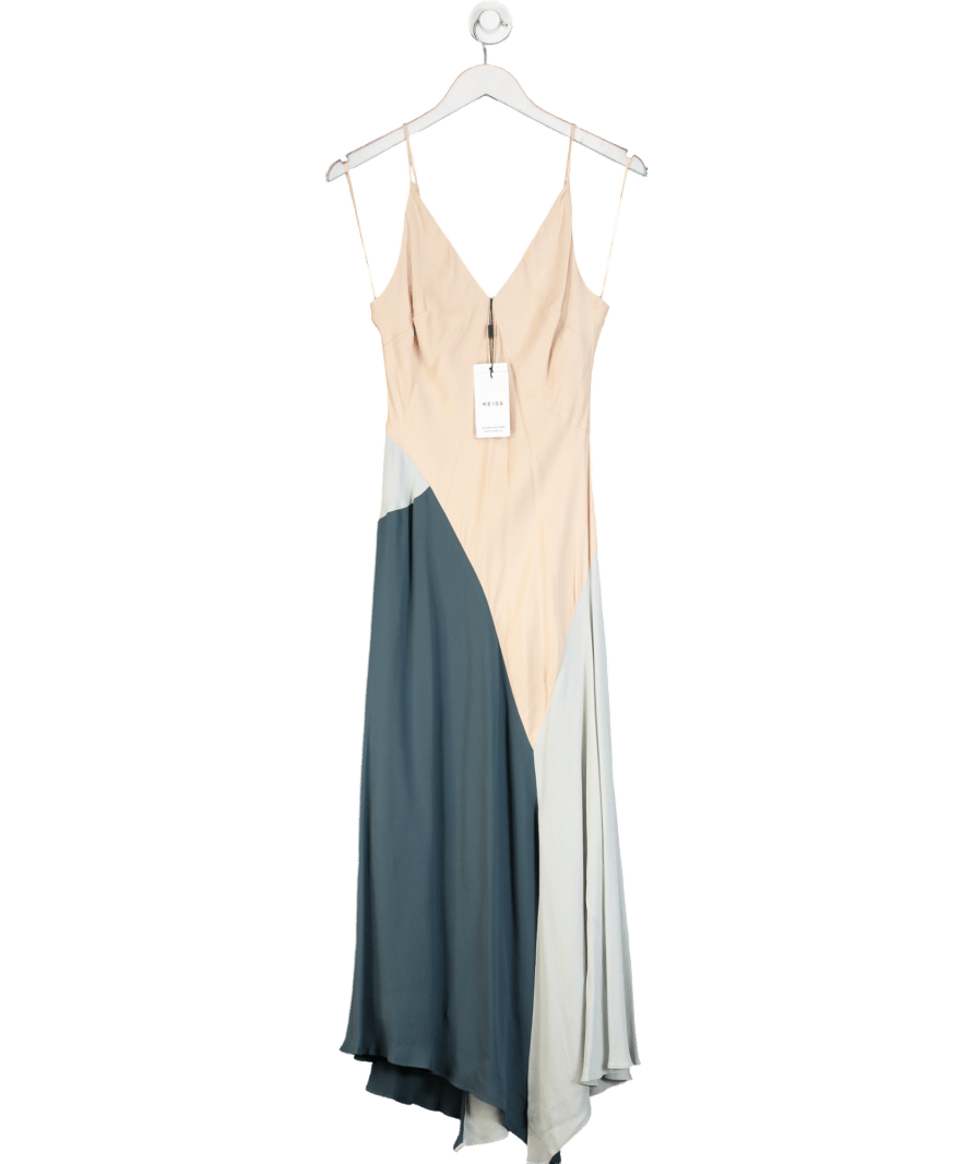REISS Hudson Fitted Asymmetric Midi Dress In Nude UK 8 - Reliked