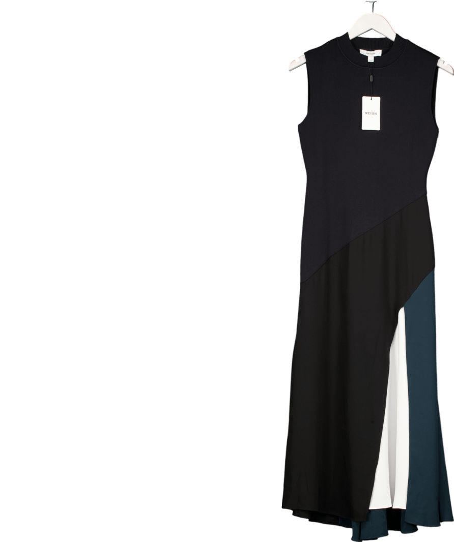 REISS Hybrid Colourblock Midi Dress In Black UK S - Reliked
