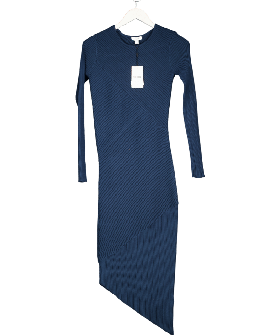 REISS Knitted Colourblock Asymmetric Midi Dress In Teal UK S - Reliked