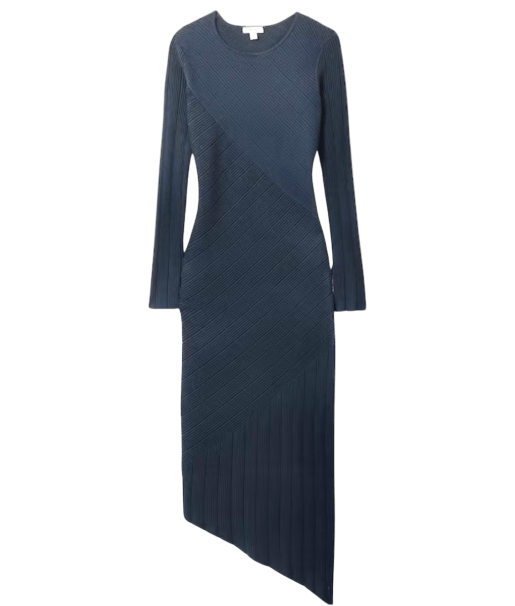 REISS Knitted Colourblock Asymmetric Midi Dress In Teal UK S - Reliked