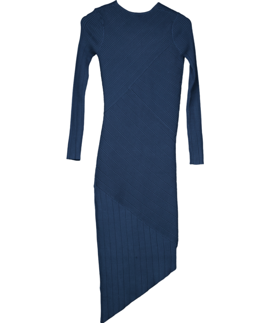 REISS Knitted Colourblock Asymmetric Midi Dress In Teal UK S - Reliked