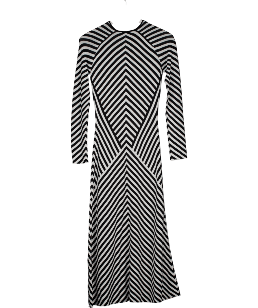 REISS Knitted Striped Midi Dress In Black/ivory UK S - Reliked