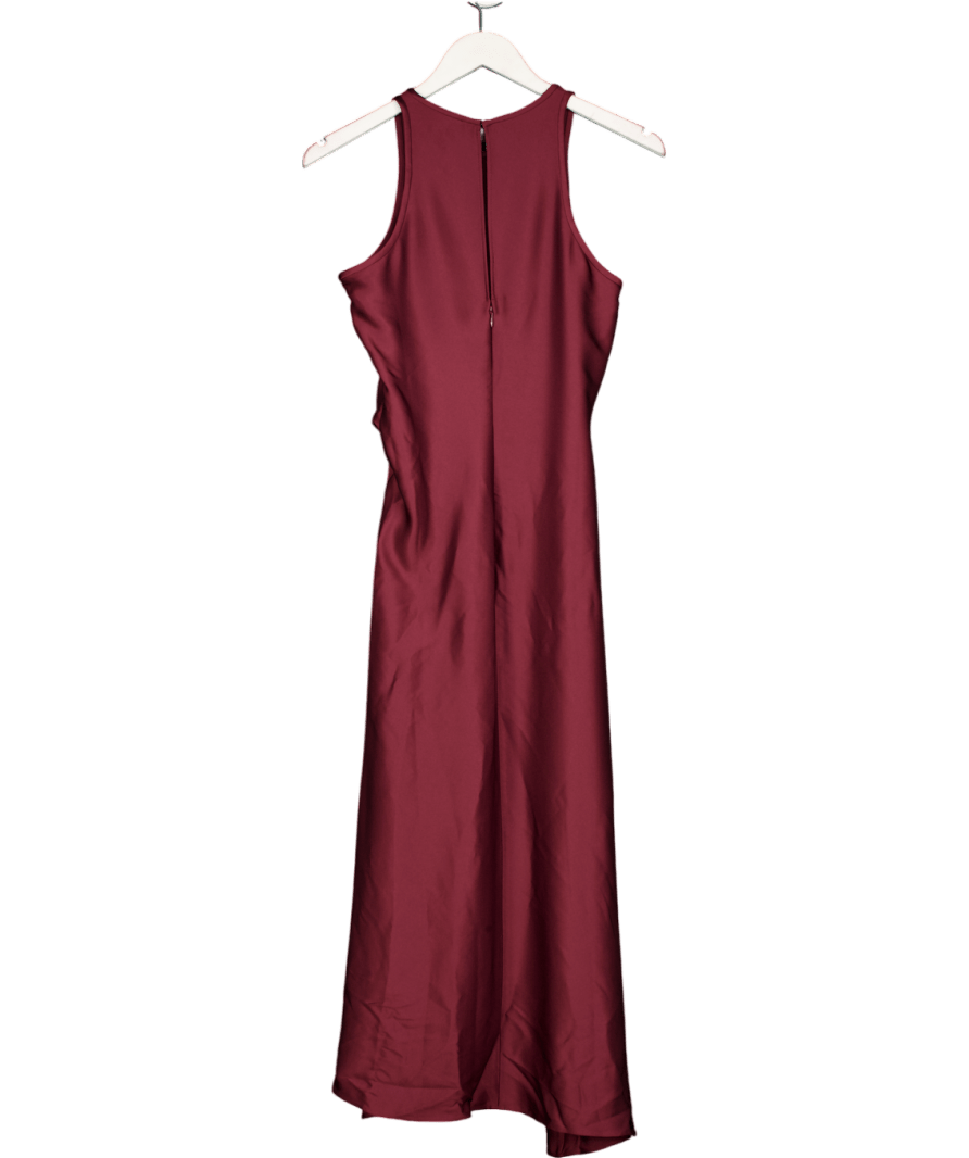 REISS Luxury Satin Drape Tuck Midi Dress In Burgundy UK 8 - Reliked