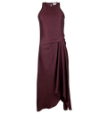 REISS Luxury Satin Drape Tuck Midi Dress In Burgundy UK 8 - Reliked