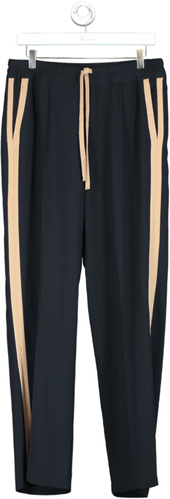 REISS Navy Blue/ Camel Odell Wide Wide Leg Pull On Trousers UK 12 - Reliked