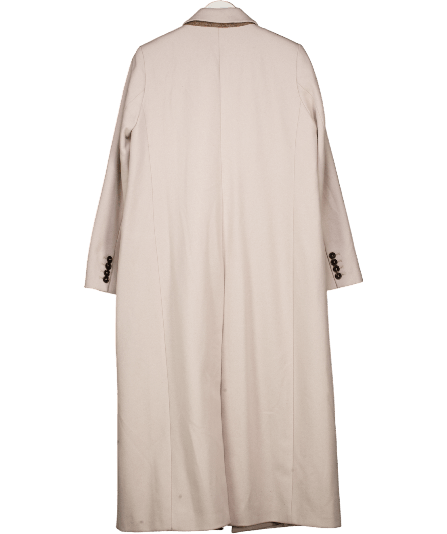 REISS neutral Lila Wool Blend Double Breasted Longline Coat UK 10 - Reliked