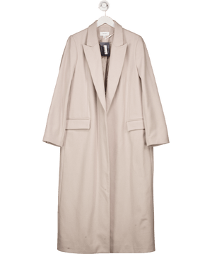 REISS neutral Lila Wool Blend Double Breasted Longline Coat UK 10