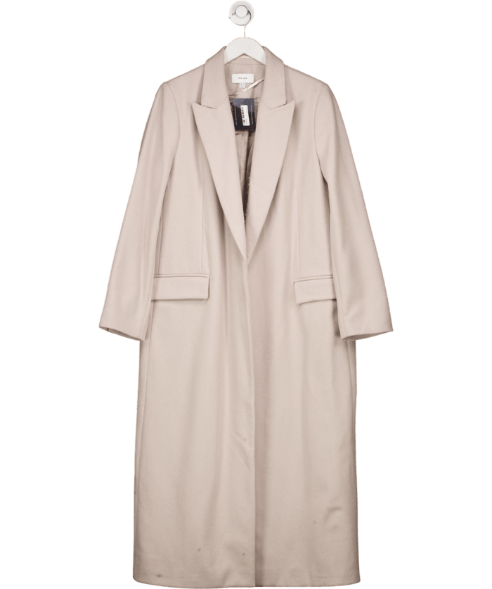 REISS neutral Lila Wool Blend Double Breasted Longline Coat UK 10
