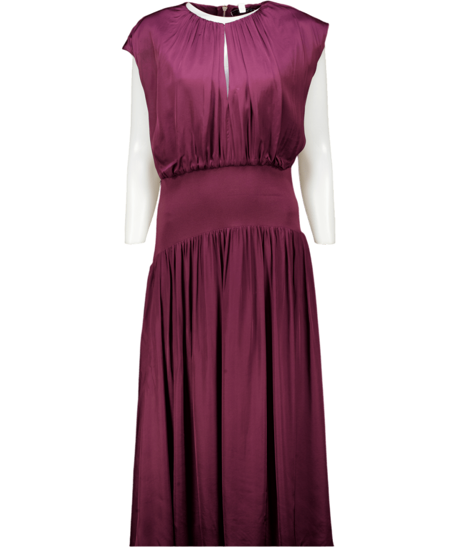 REISS Red Florere Rich Burgundy Knit And Satin Mix Midi Dress UK 14 - Reliked