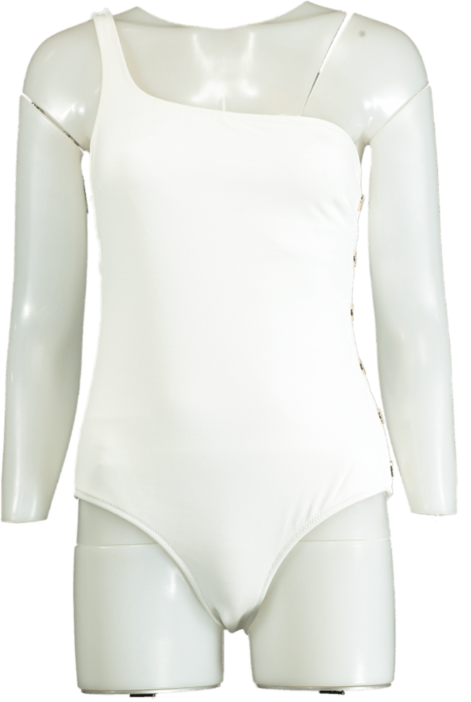 Reiss White One - Shoulder Swimsuit with gold button detail UK 10 - Reliked