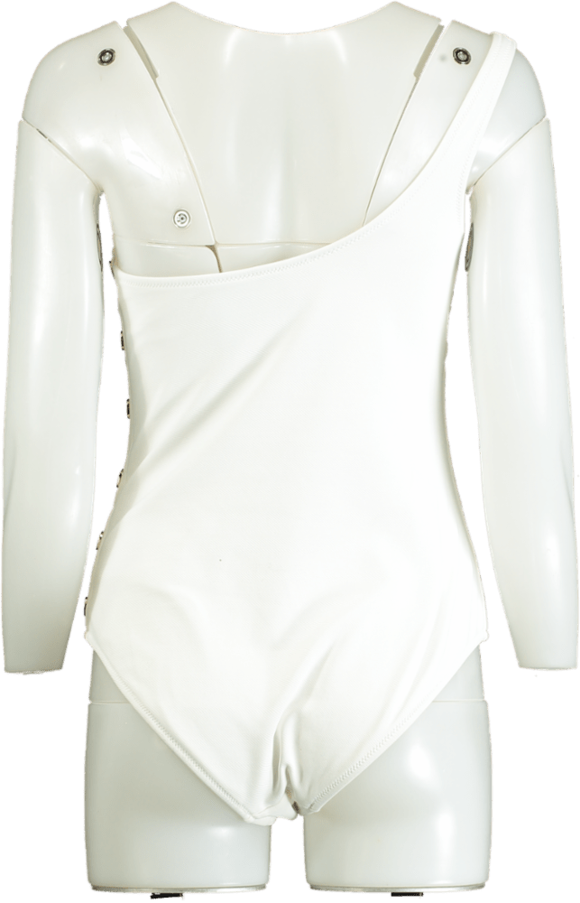 Reiss White One - Shoulder Swimsuit with gold button detail UK 10 - Reliked