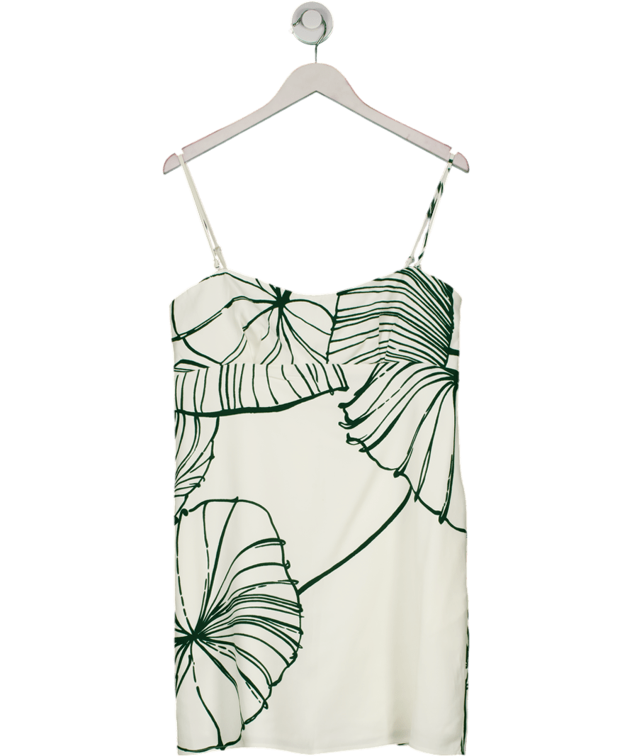 REISS White White/green Marli Floral Sketch Removable Strap Mini Dress UK 14 - Reliked