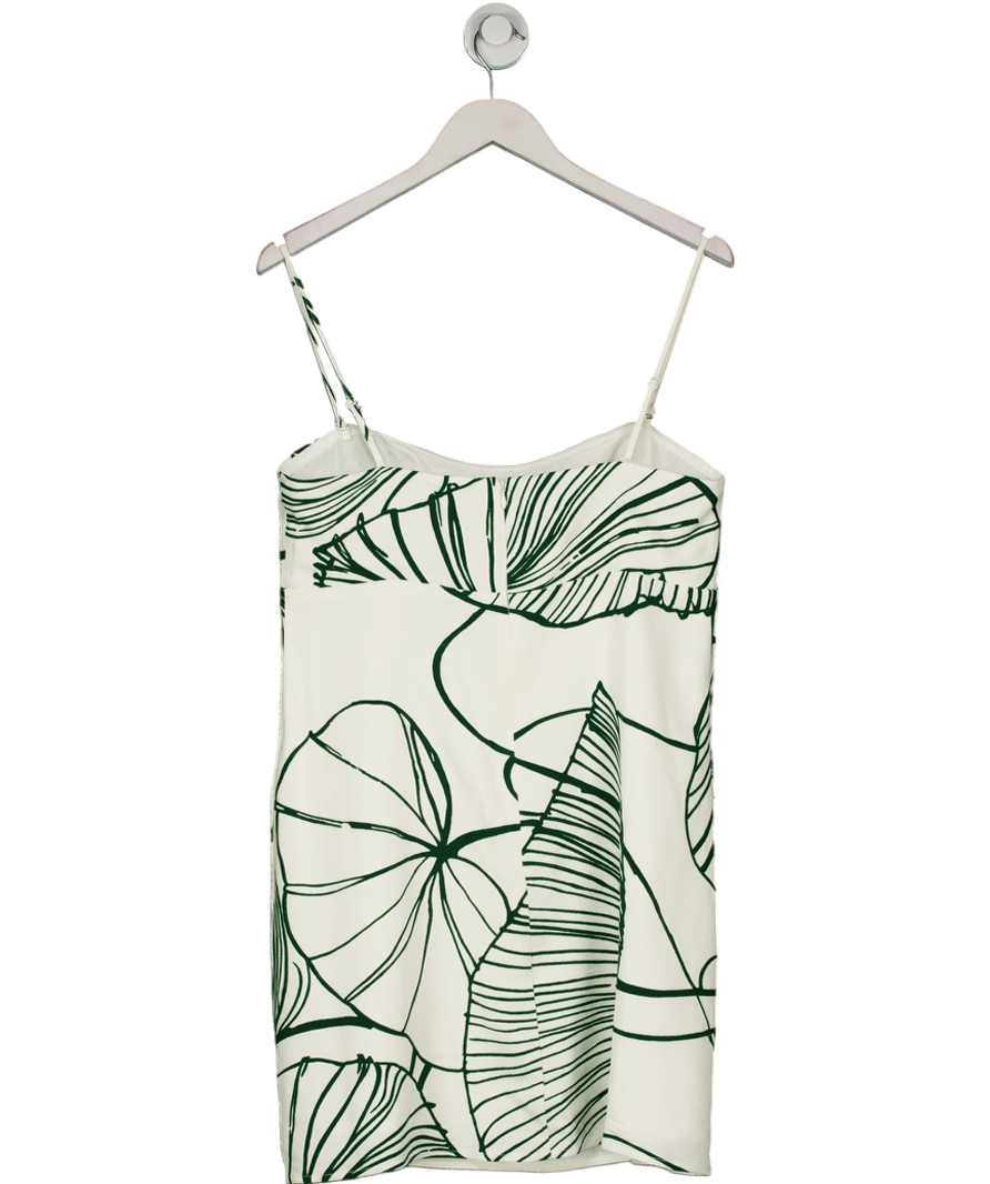 REISS White White/green Marli Floral Sketch Removable Strap Mini Dress UK 14 - Reliked