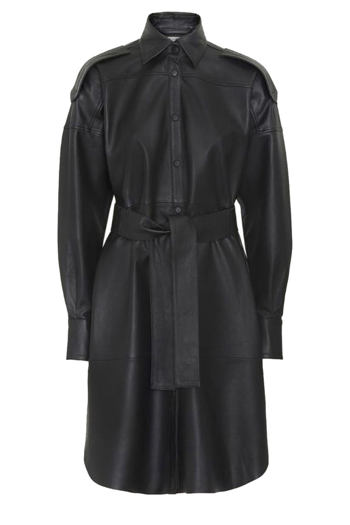 Remain Birger Christensen Black Lavare Long-Sleeve Leather Dress UK 8