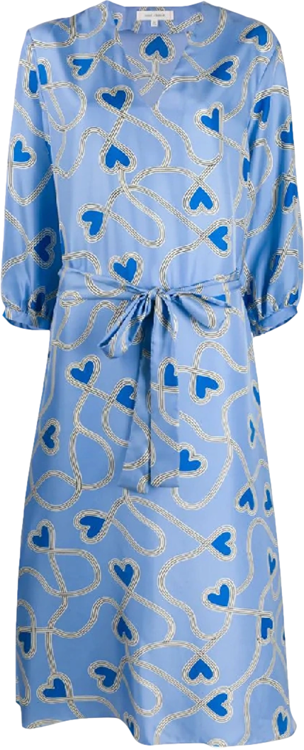 Chinti And Parker Silk Heart-print Dress In Blue UK 12