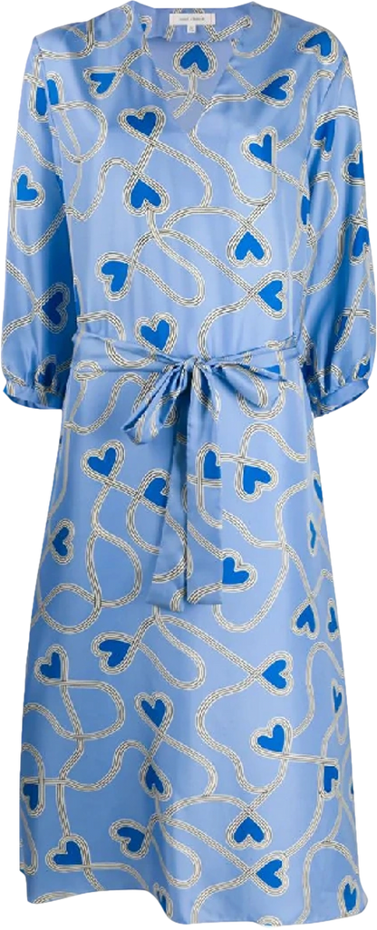 Chinti And Parker Silk Heart-print Dress In Blue UK 12