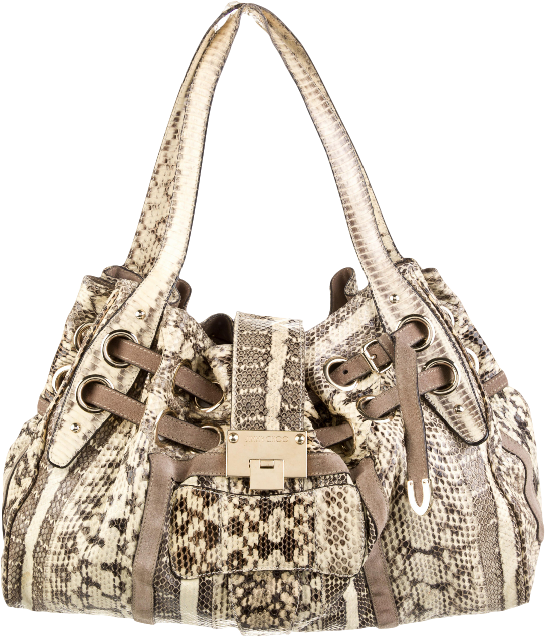 Jimmy Choo Beige Riki Snakeskin Hobo Handbag