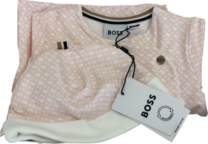 BOSS Baby Logo Print One-piece & Pull On Hat Set, Pink - Gift Boxed Newborn