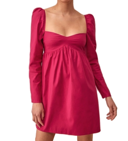 Reformation Pink Long Sleeve Kenzi Sweetheart Neck Mini Dress BNWT UK 10