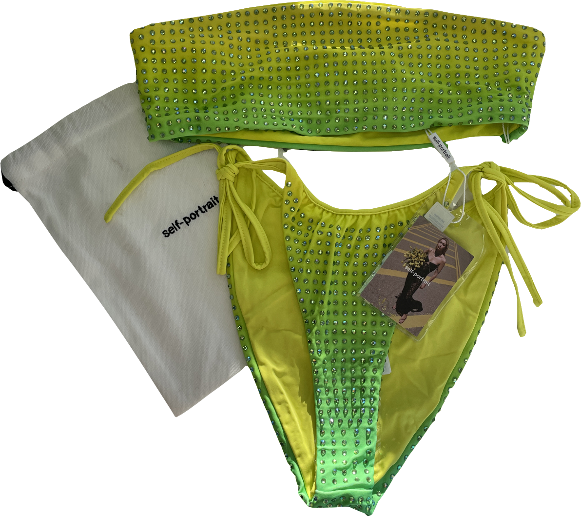 Self-Portrait Green Crystal-embellished Ombré Bandeau Bikini Set BNWT UK 8