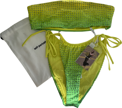 Self-Portrait Green Crystal-embellished Ombré Bandeau Bikini Set BNWT UK 8