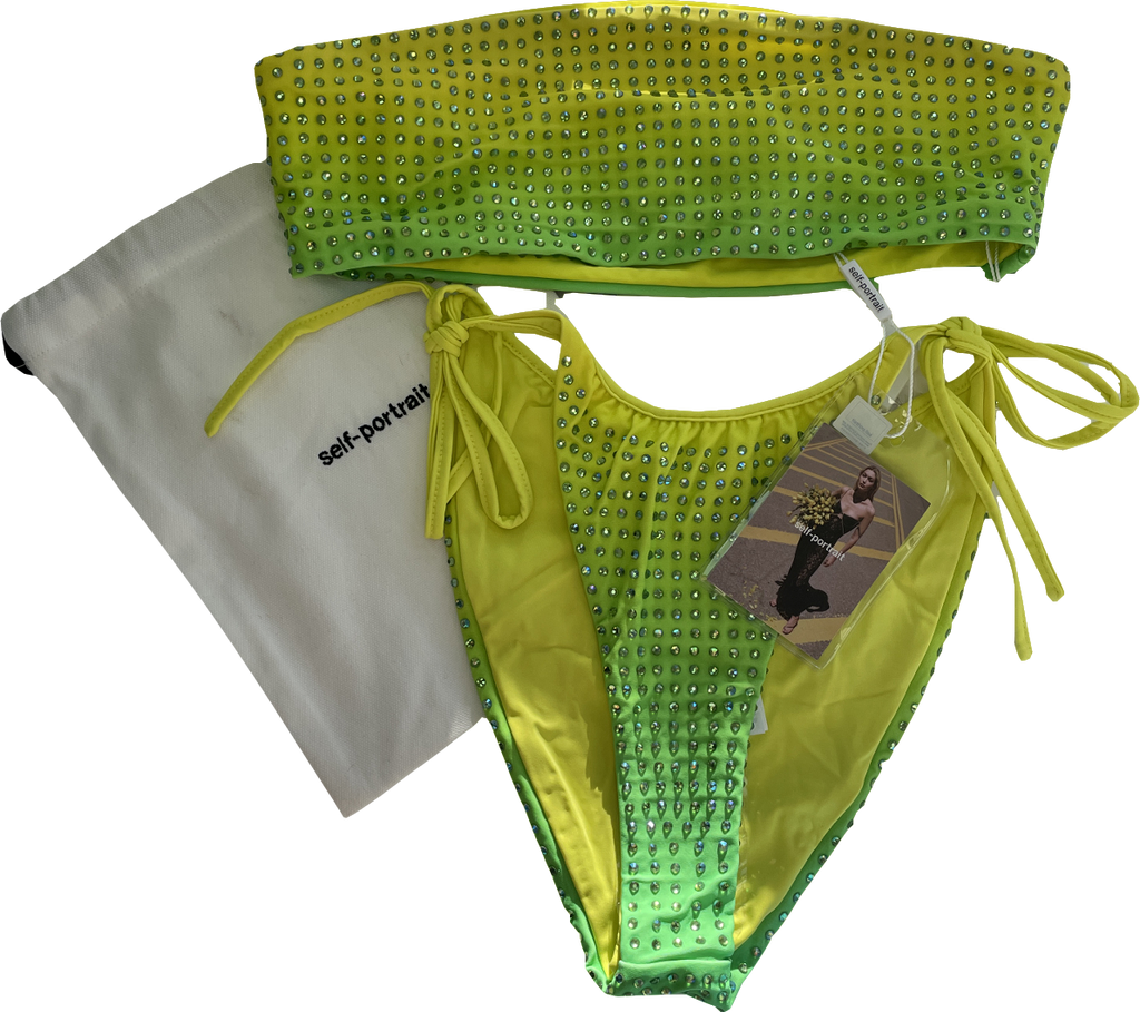 Self-Portrait Green Crystal-embellished Ombré Bandeau Bikini Set BNWT UK 8