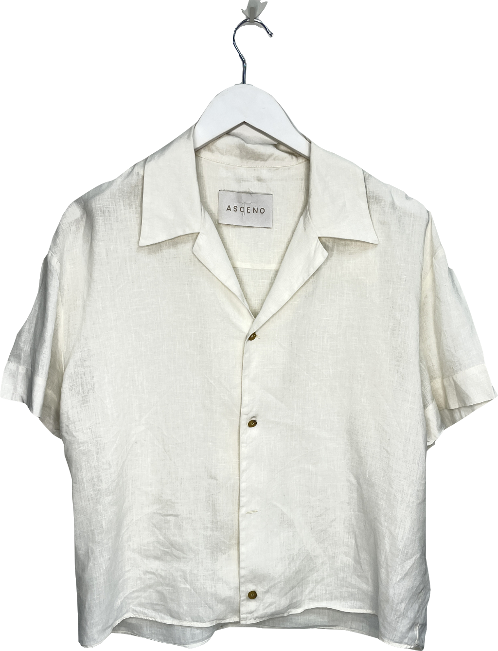 Asceno Cream 2-piece Prague Linen Short-sleeved Shirt And Shorts Set UK M