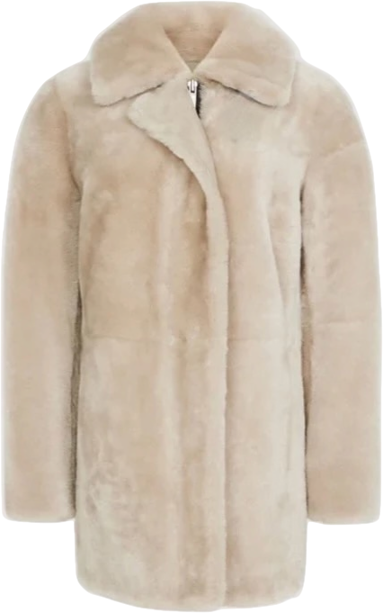 REISS Beige Izzie shearling mid length coat UK L