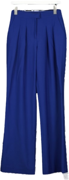 Karen Millen Blue Polished Stretch Wool Blend Pleated Wide Leg Trousers UK 6