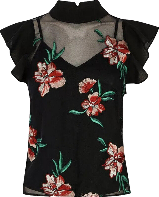 Coast Black Embroidered Floral Blouse BNWT UK 16