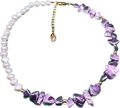 Purple Lilac / Ivory Shell & Pearl Necklace