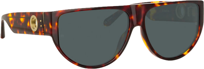 Linda Farrow Dark Brown Elodie Flat Top Sunglasses In Tortoiseshell in Case
