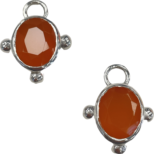Heavenly London Silver /orange Onyx Oval Detachable Drops For Huggies/hoop Earrings