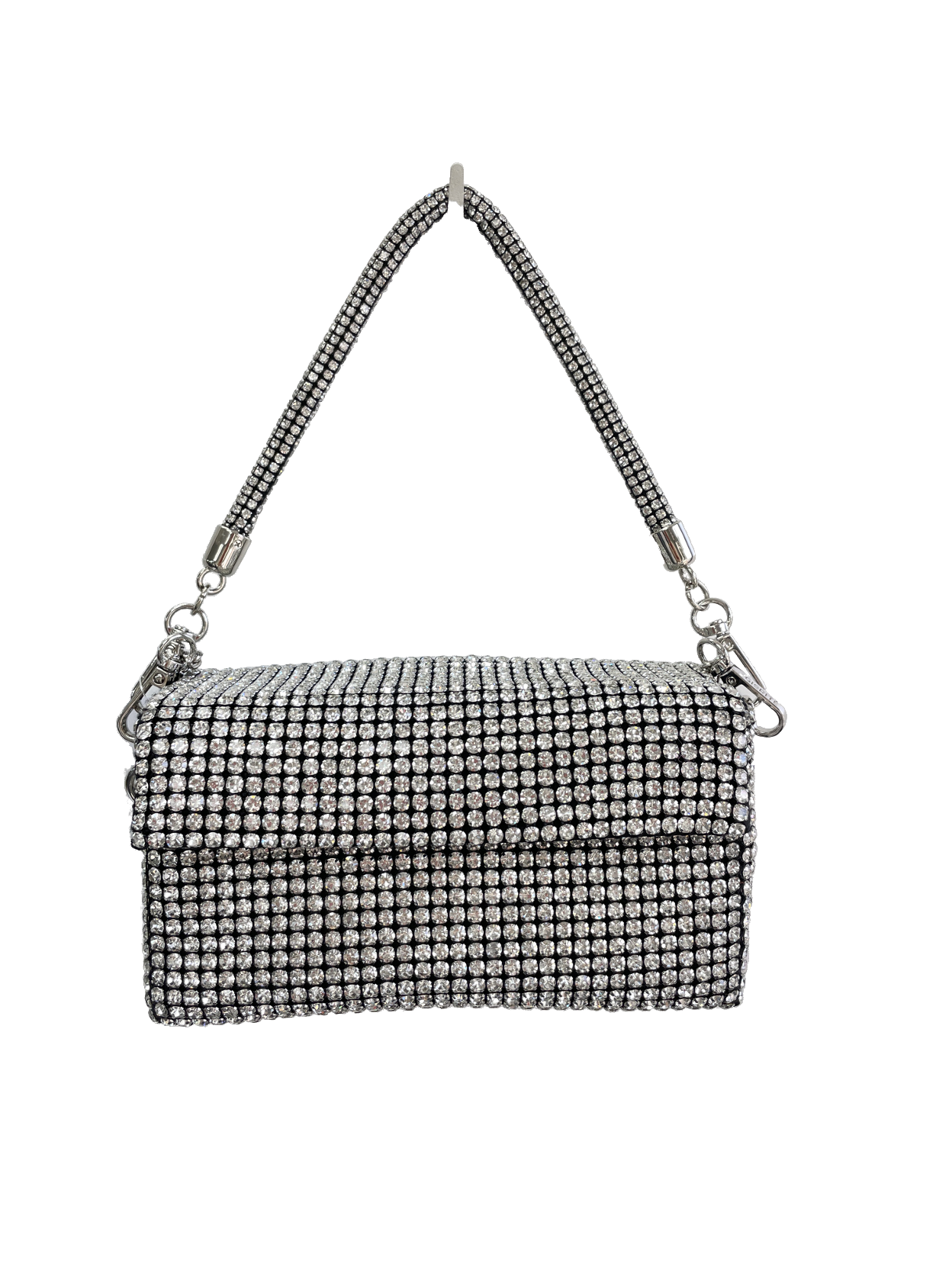 Giarite Metallic Rio - Silver Crystal Embellished Bag With Top Handle And Shoulder Strap