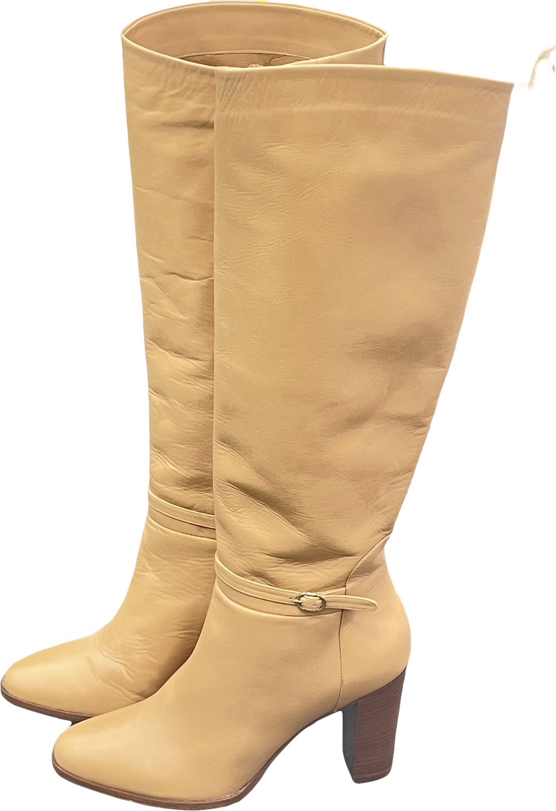Sezane Beige Leather Knee High Heeled Boots UK 7 EU 40 👠