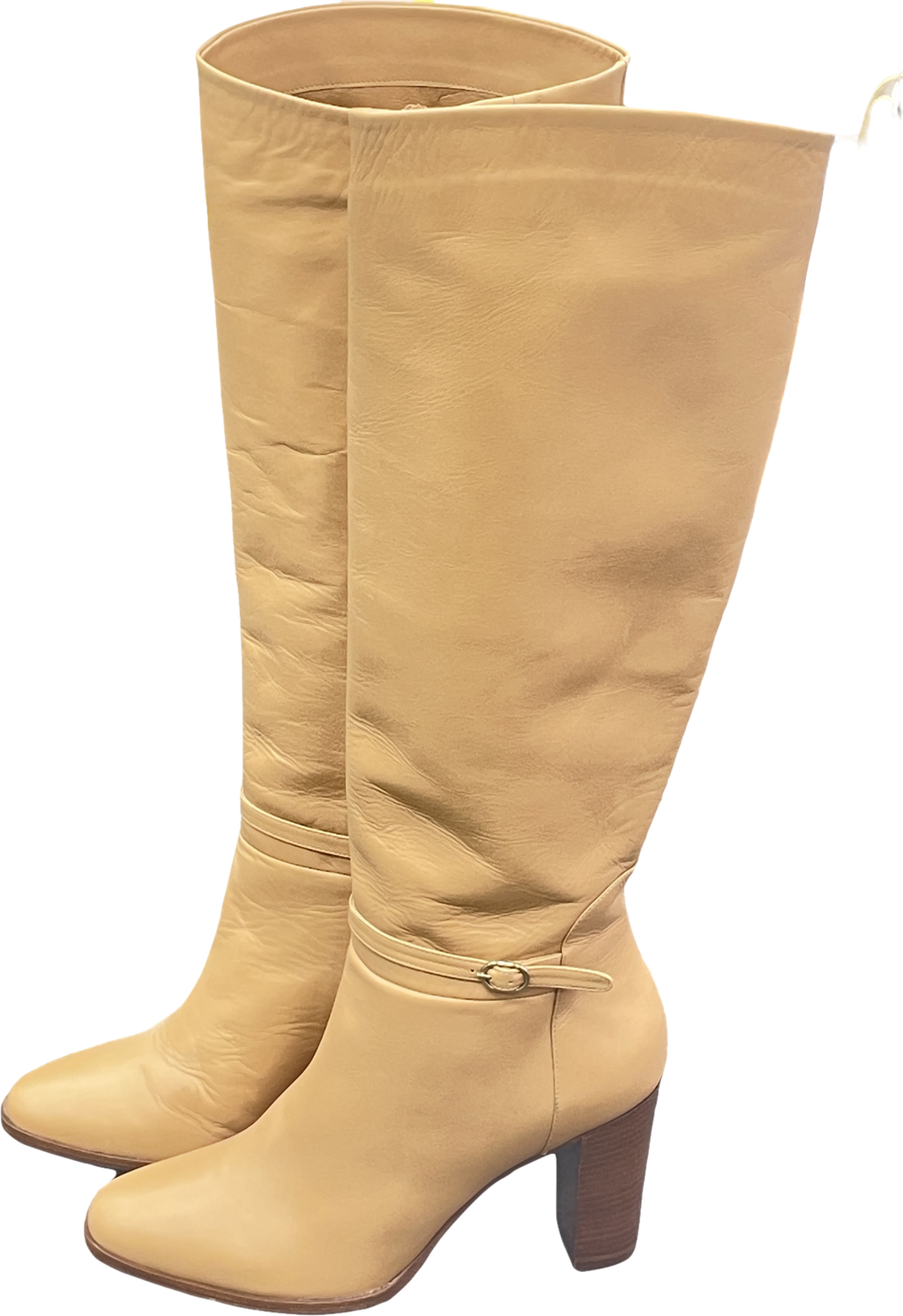 Sezane Beige Leather Knee High Heeled Boots UK 7 EU 40 👠