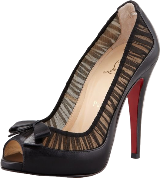 Christian Louboutin Black Leather/chiffon Angelique 100 Peep Toe Pumps UK 3 EU 36 👠
