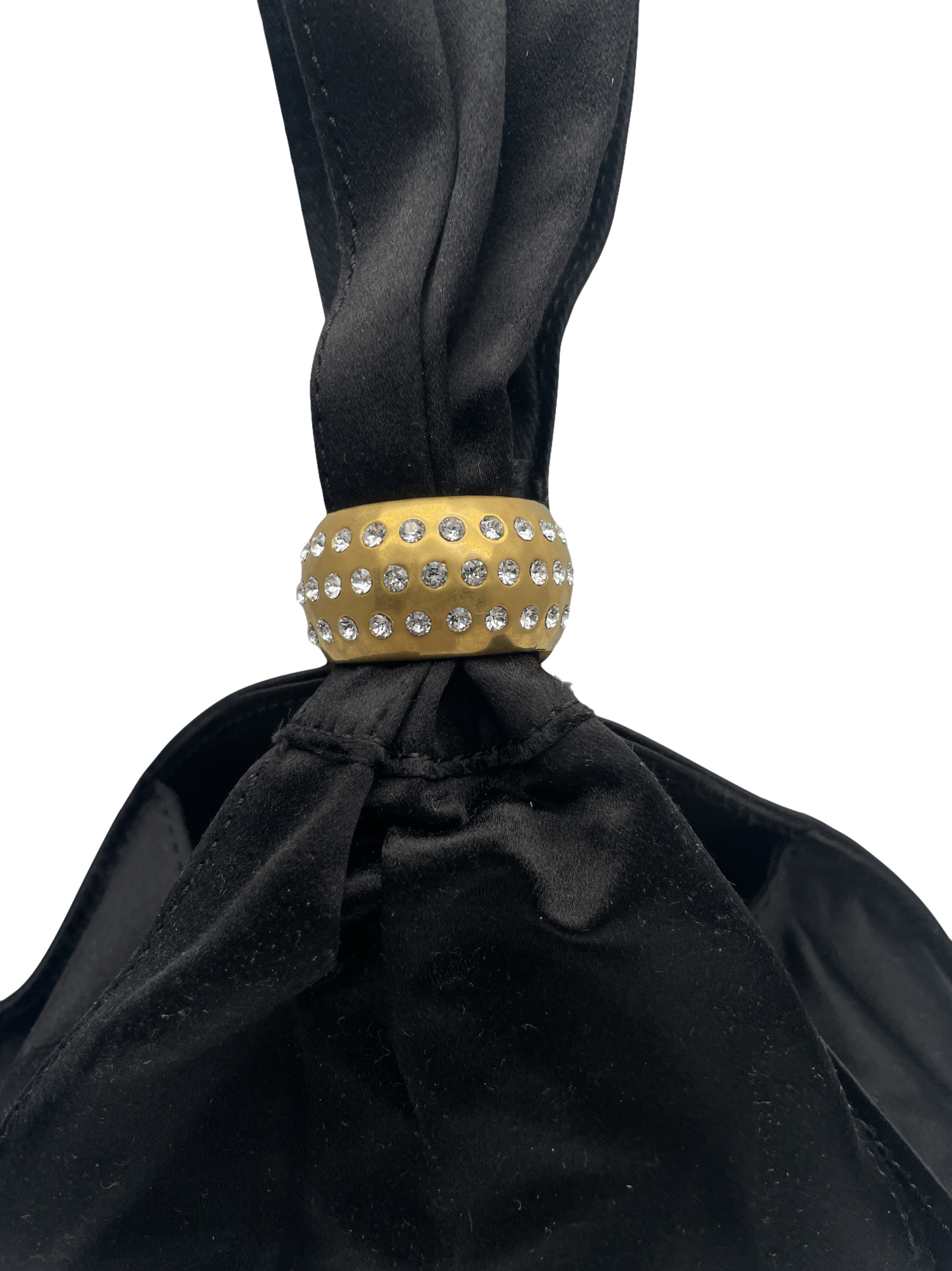 BY FAR Black Satin Triangle Evening Bag With Crystal Embellished Ring